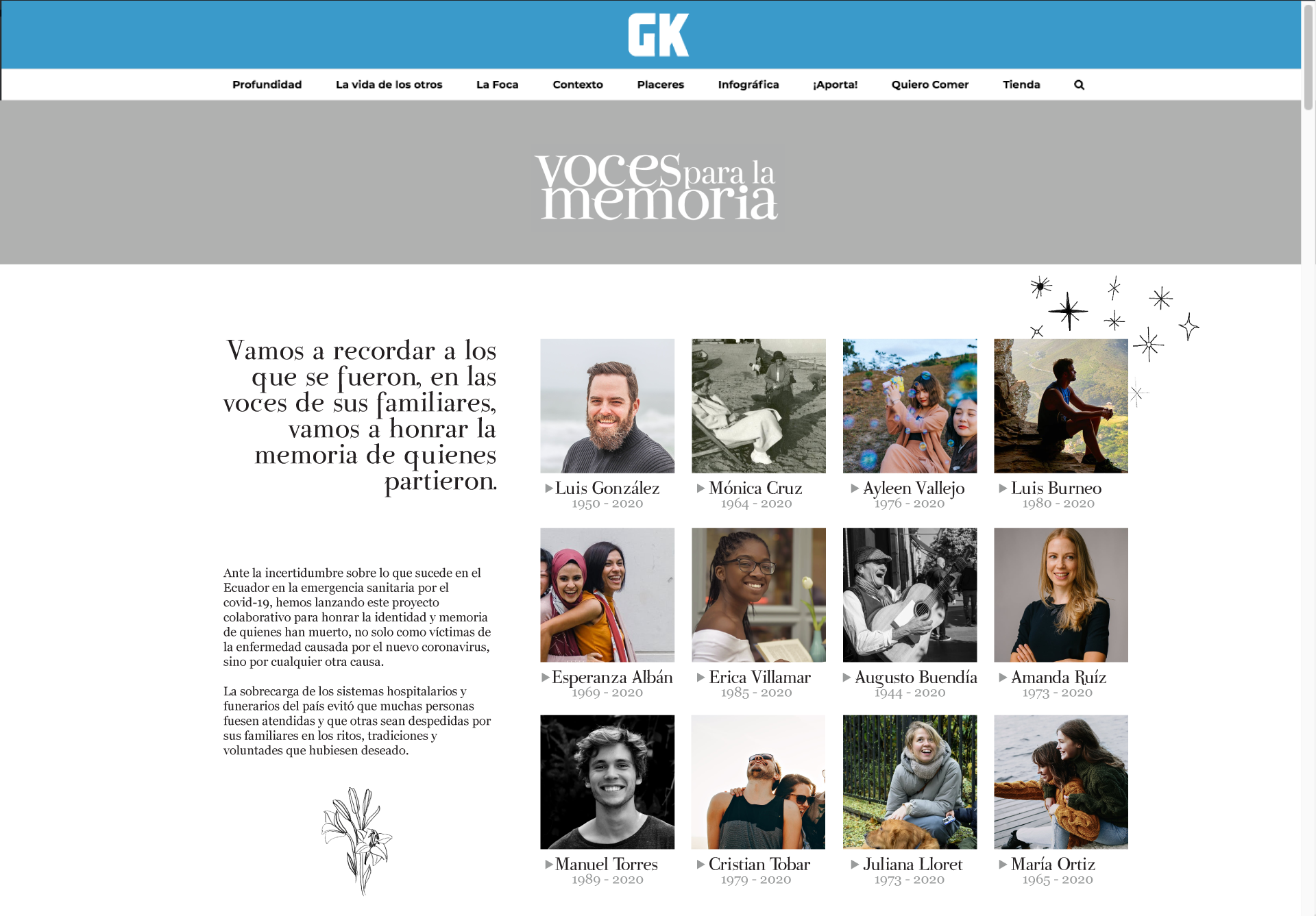 Voces para la Memoria home page