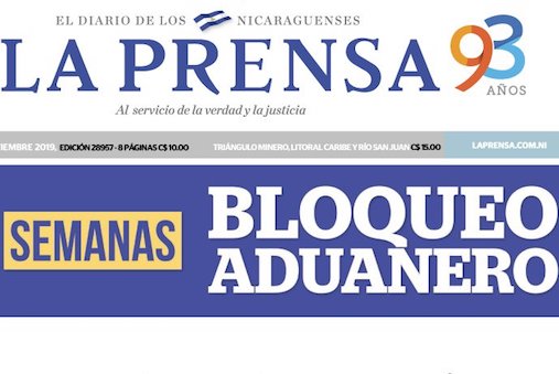 Frontpage of its Sept. 9, 2019 edition, La Prensa