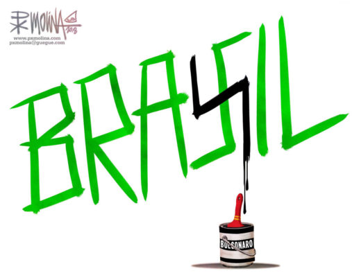 The word Brasil with a Nazi symbol drawn over the S