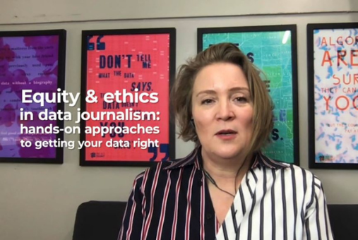Woman presenting equity and ethics in data journalism course
