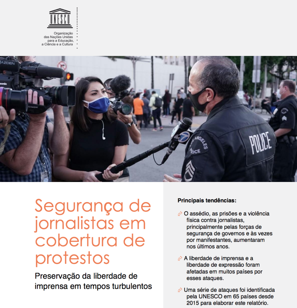 Captura de tela Relatório Unesco Segurança jornalistas cobertura protestos