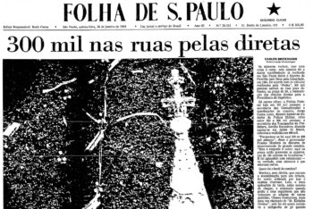 Capa histórica da Folha de S.Paulo durante a campanha por eleições diretas no Brasil. Crédito: reprodução.