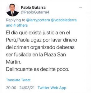Tweet contra Paola Ugaz