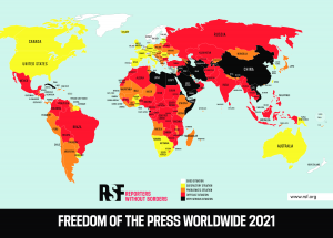 Map shows global press freedom situation. Source: RSF