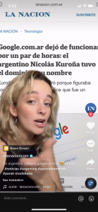 Screenshot of La Nación's TikTok account