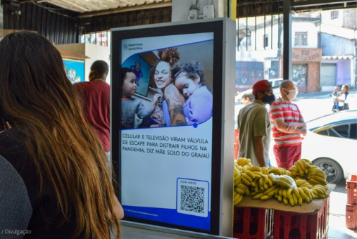 Tela da TN instalada em mercado na zona sul de São Paulo. Ao todo, serão 25 telas, com audiência estimada entre 500 e 800 mil pessoas por mês. Foto: cortesia.