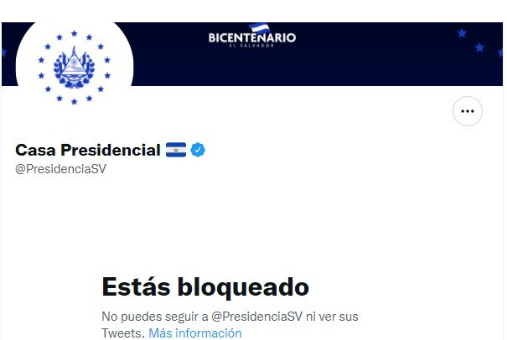 Blocking users on Twitter by the El Salvador's president Twitter account