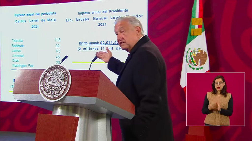 AMLO showing Loret's alleged income figures