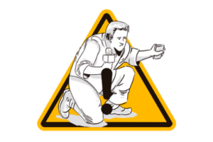 Illustration of a journalist crouching down