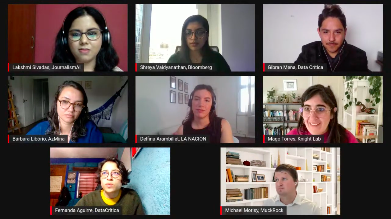 Jornalistas das Américas falaram sobre os projetos que desenvolveram durante o Collab Challenges 2021 no JournalismAI Festival. (Foto: Captura de tela do streaming no YouTube)