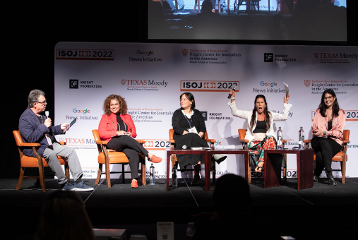 Four women and one man on stage at ISOJ 2022