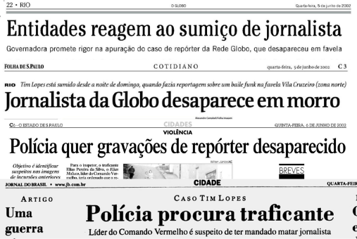 The journalist's disappearance and death were widely covered at the time and the case became a watershed in Brazilian journalism. (Credit: O Globo, Folha, Estadão and Jornal do Brasil)
