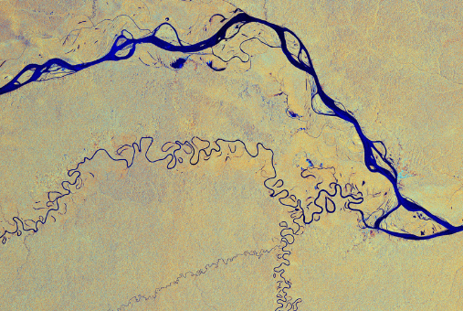 Satelite image shows the Javari and the Amazon river