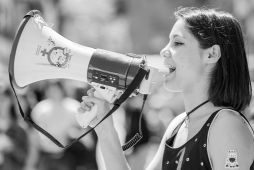 Woman holding a megaphone