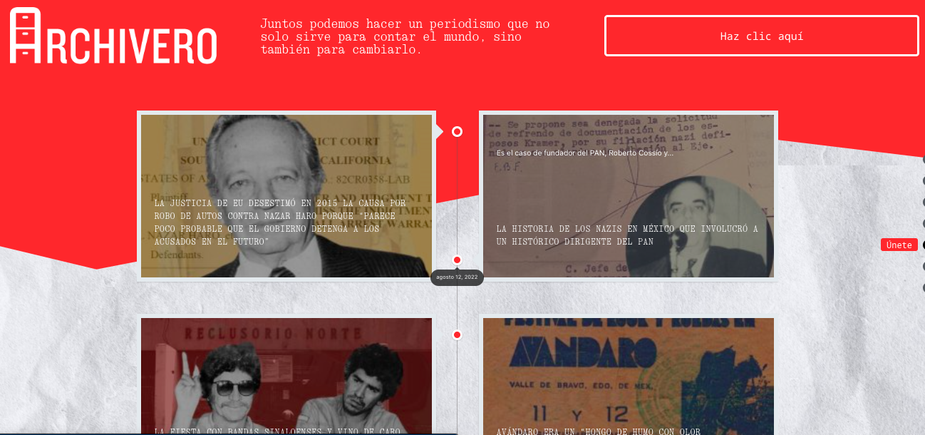Screenshot of the website of Mexican digital outlet Archivero