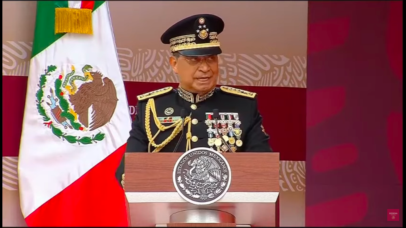 Mexico's National Defense Secretary Luis Crescencio Sandoval speaks to the crowd during an event.