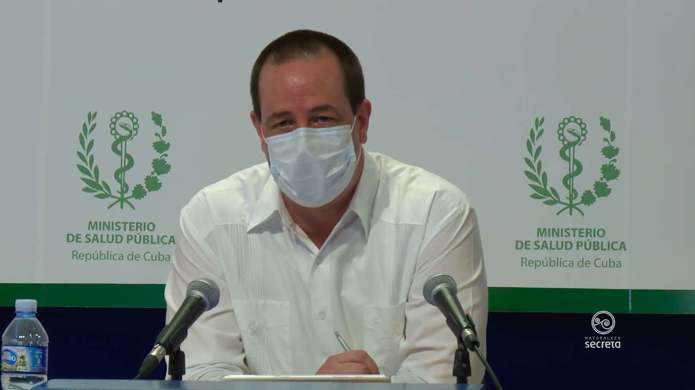 Cuba's Minister of Health speaks during a press conference