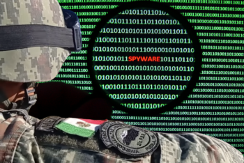 Member of the Mexican Army in front of a background of computer text
