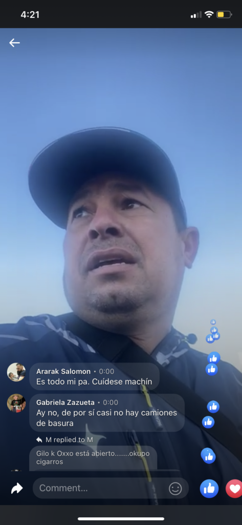 Mexican journalist Gilberto Meza Bueno during a Facebook Livestream covering drug-related violence in Culiacán, Mexico