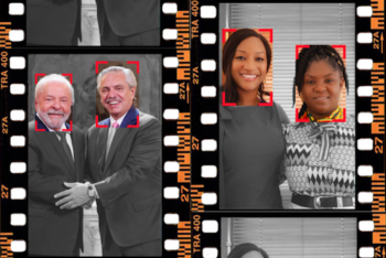Simulation of a face detector software over the faces of Brazil's president Lula Da Silva; Argentina's president Alberto Fernández; and Colombia's vicepresident Francia Elena Márquez and USAID's Chief Diversity Officer Neneh Diallo