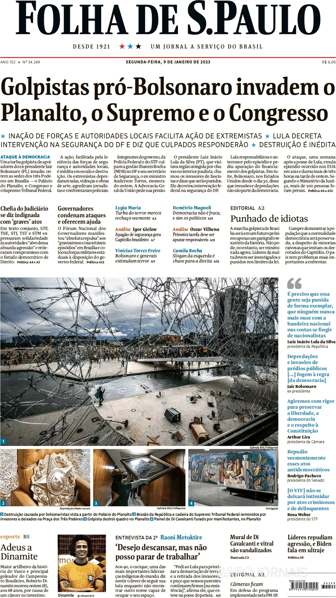 Cover of Folha de S.Paulo newspaper of the January 10, 2023 edition
