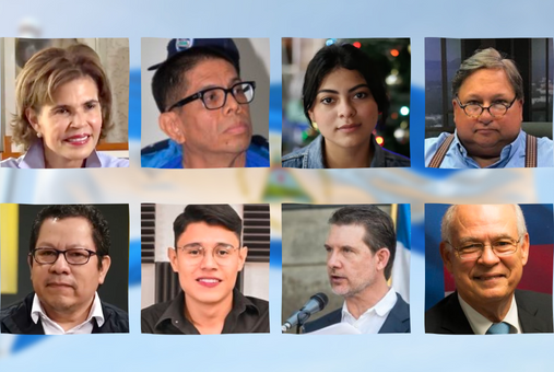 Headshots of eight Nicaraguan political prisoners who were released and sent to the United States.
