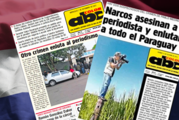 Two covers of the Paraguayan newspaper ABC Color over a background with the Paraguayan flag.