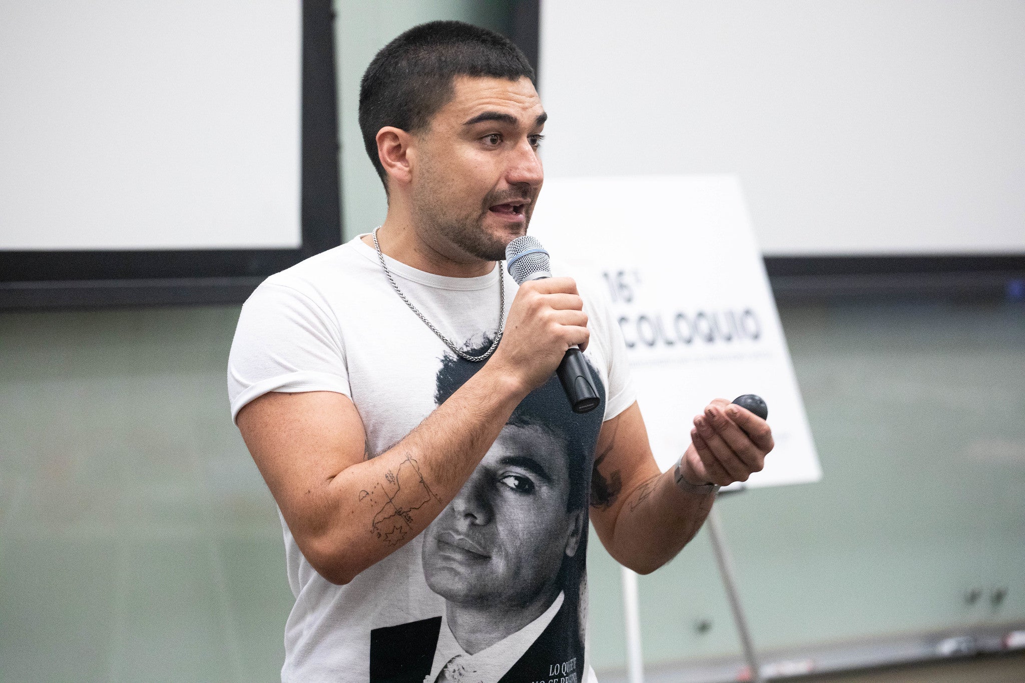 Chilean journalist Nicolas Rios speaks at the Coloquio Iberoamericano de Periodismo Digital 2023, in Austin, Texas.