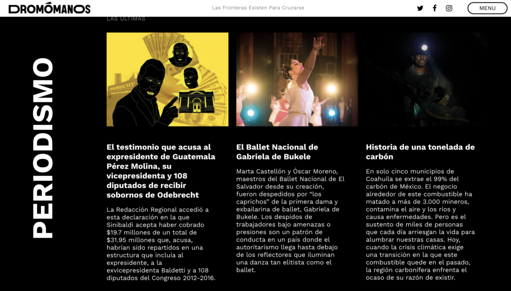 Screenshot of the Mexican journalism organization Dromomanos website.