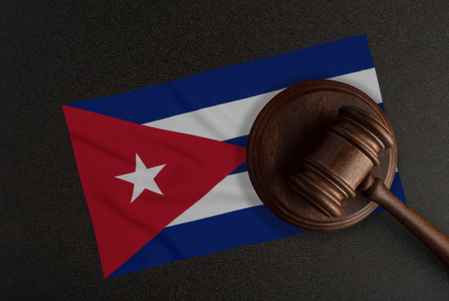 Cuba flag and mallet justice