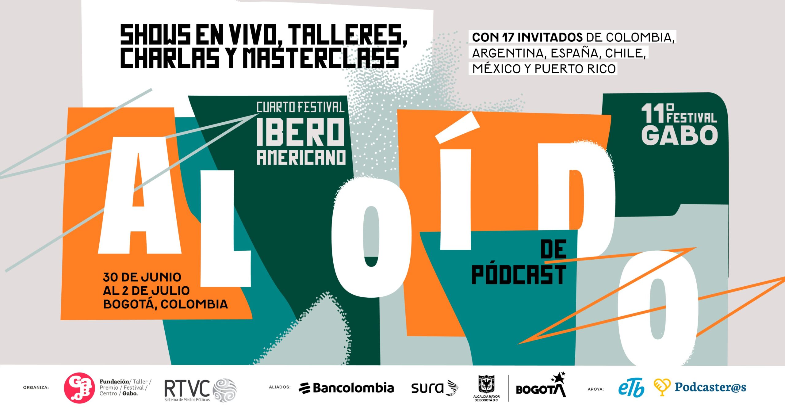 Poster of the Al Oído Podcast Festival 2023, in Colombia.