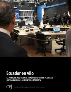 Portada de informe del CPJ sobre Ecuador