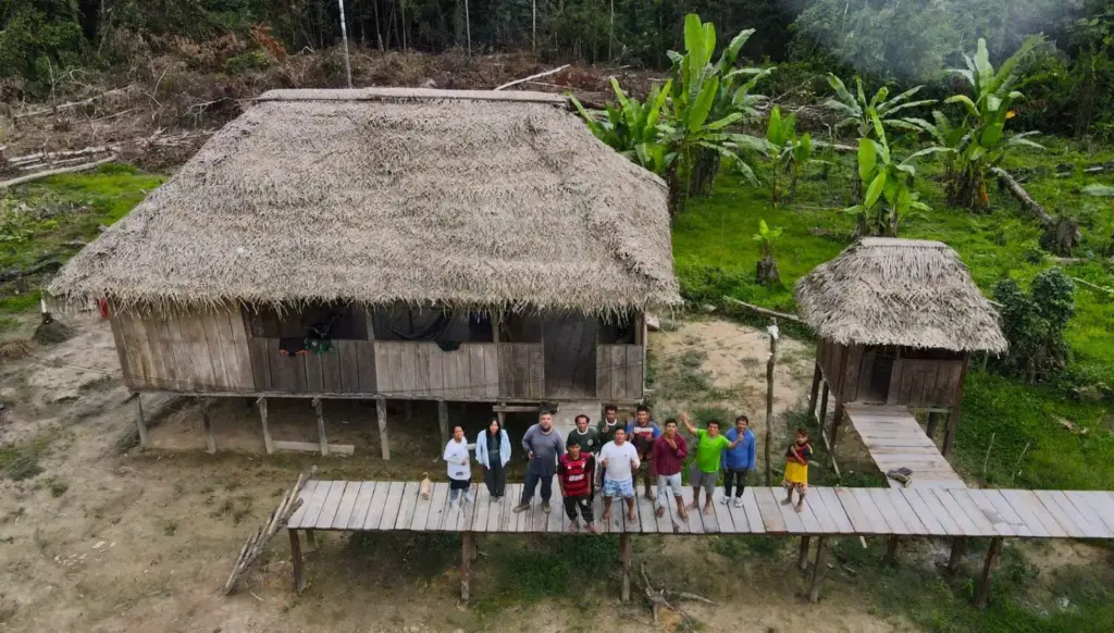 aerial image of journalism crew in the amazon