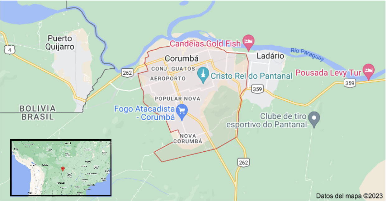 Map indicating the location of the municipality of Corumbá, in the Brazilian state of Mato Grosso do Sul.