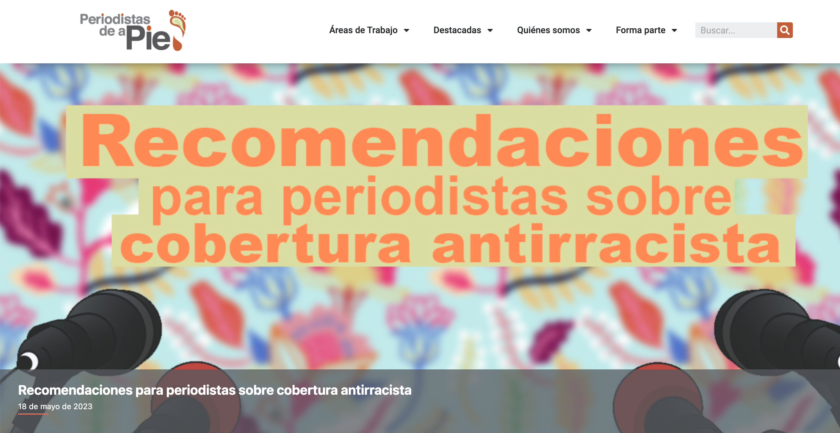 Screenshot of the Mexican journalism website Periodistas de a Pie website.