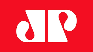 The current logo of Jovem Pan, with the letters J and P in white against a backdrop in red