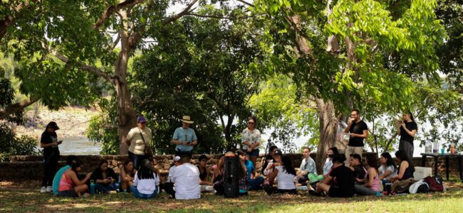 Jornalistas participando de uma atividade ao ar livre durante o primeiro encontro presencial da Rede de Jornalistas na Amazônia Venezuelana
