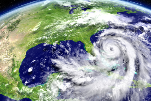 Satellite image of a hurricane in the Caribbean Sea.