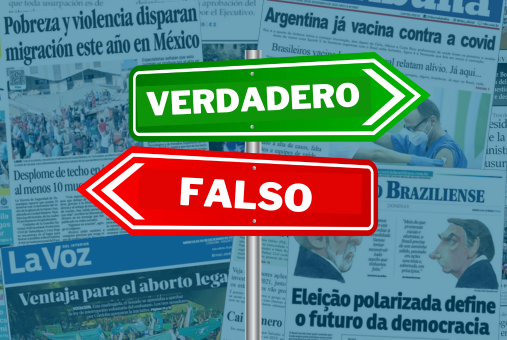 A direction sign with the words "true" and "false" with a background of newspaper covers.