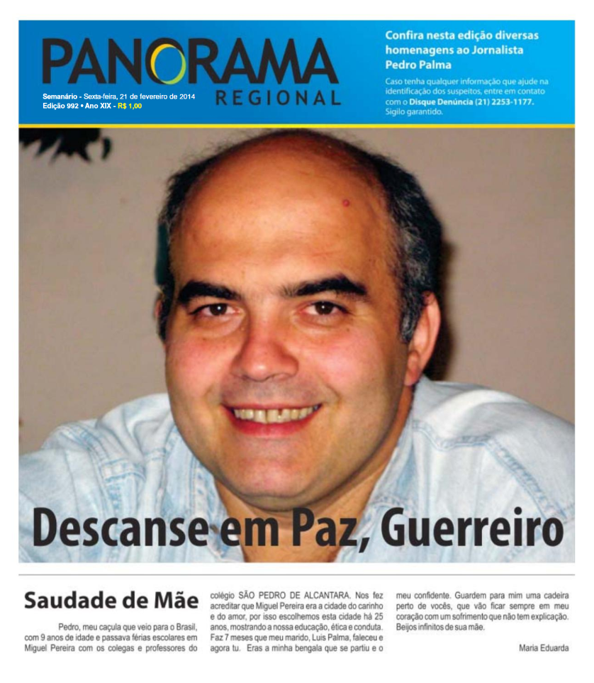 first page of newspaper Panorama Regional with a photo of Pedro Palma