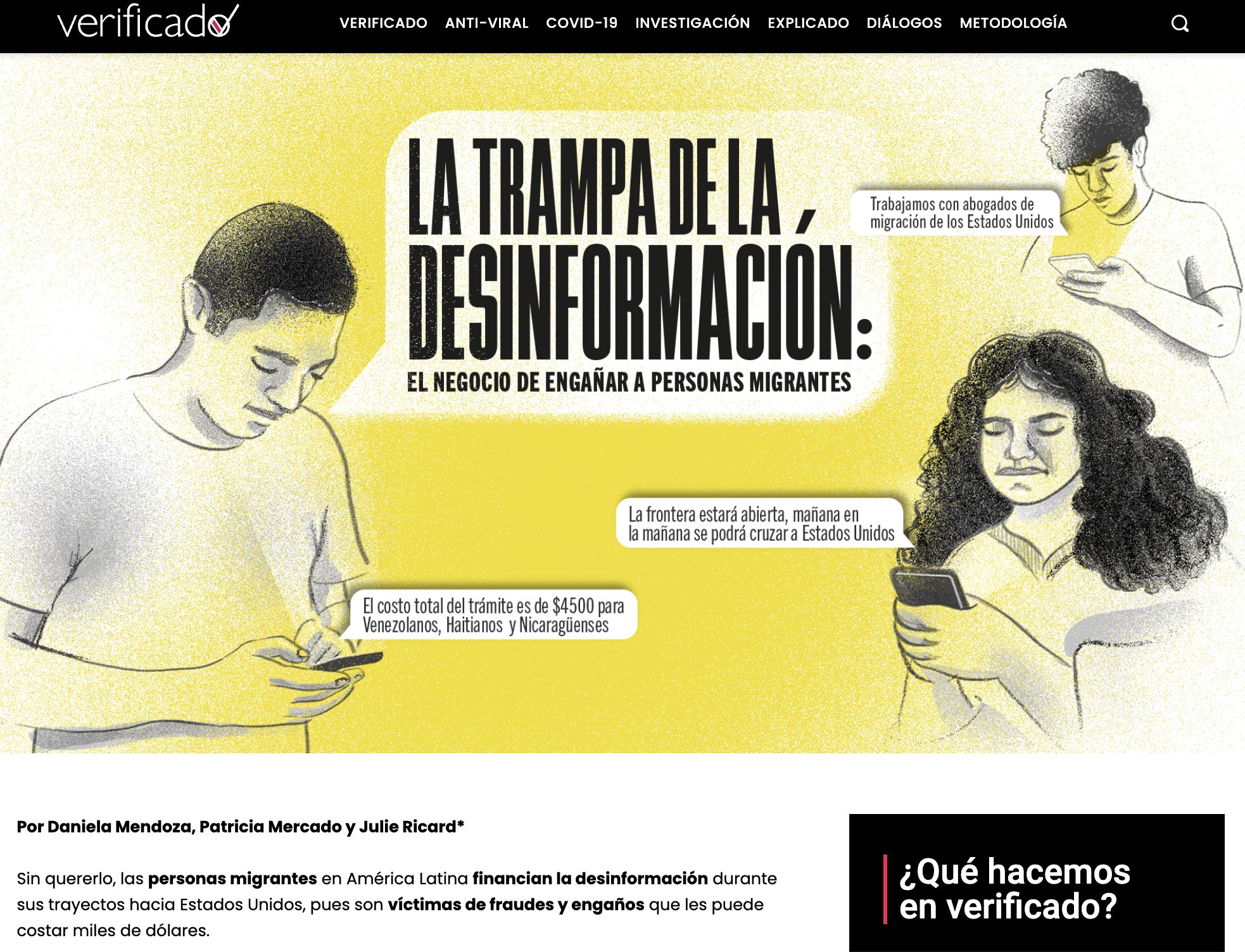 Screenshot of the the web version of an investigation by Mexican news media Verificado.
