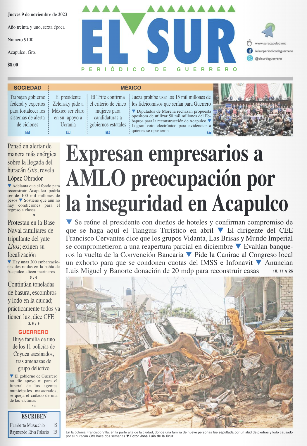 Cover of El Sur newspaper from Acapulco, Mexico.