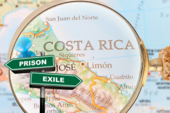 Costa Rica map and exile sign