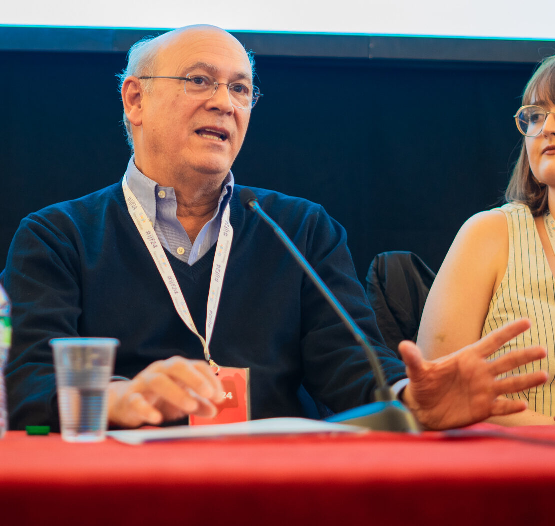 Nicaraguan journalist Carlos Fernando Chamorro speaks during a panel at the International Journalism Festival 2024, in Perugia, Italy.