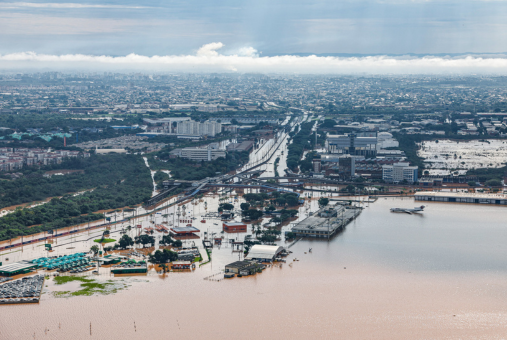 aerial view of flood in canoas, in the south of brazil