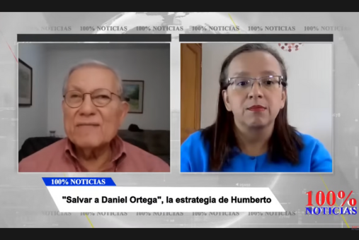 Nicaraguan journalist Lucía Pineda interviewing a man on a YouTube streaming show. 