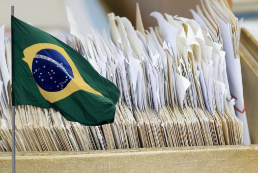 Brazilian flag imposed over files