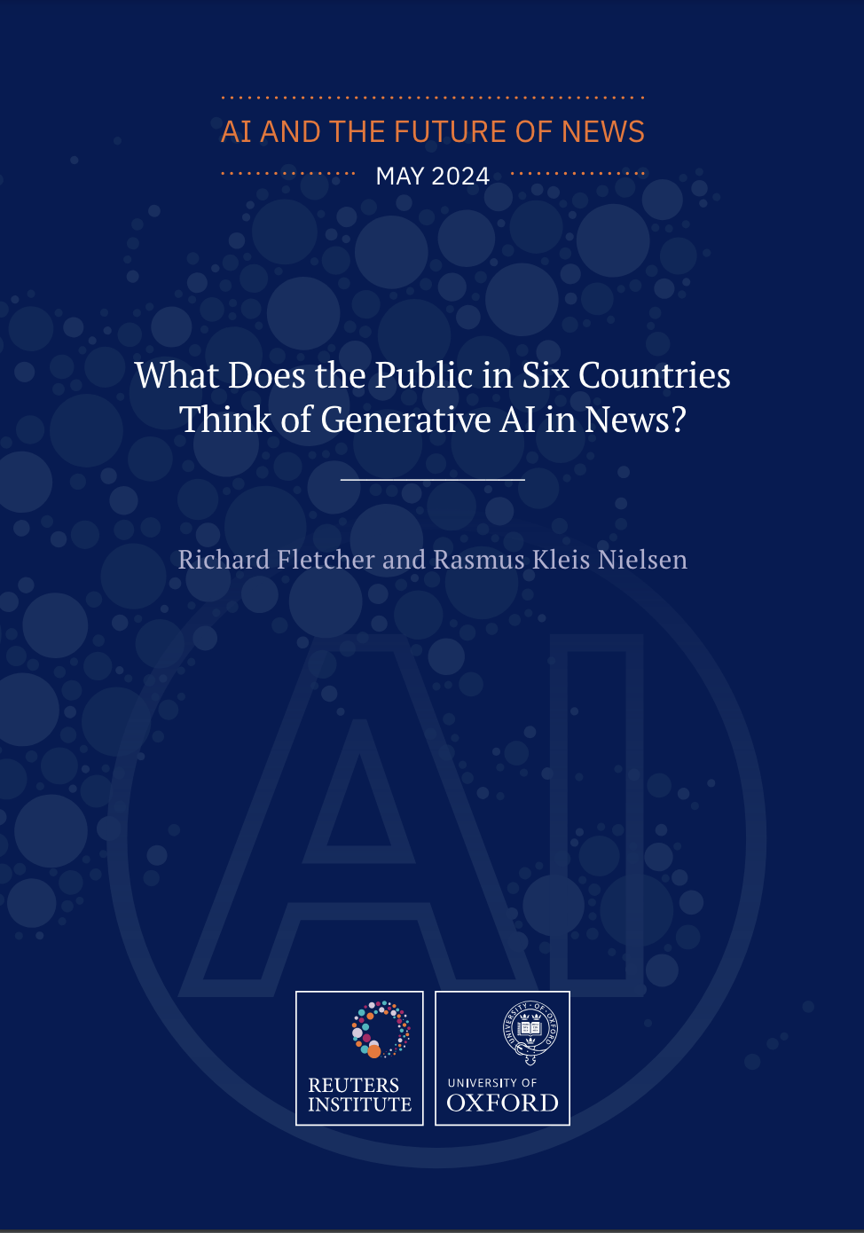 Cover of the Reuters Institute report "What does the public in six countries think of generative AI in news?"