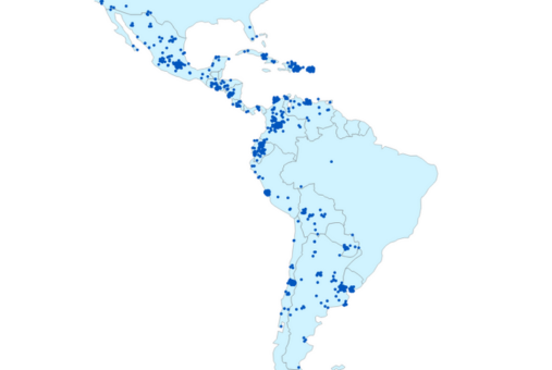 a blue map of latin america