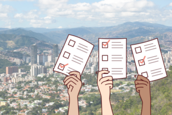 ballot papers and in the background image of Caracas